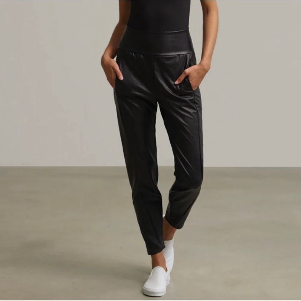 Commando Black Faux-Leather Jogger Pants